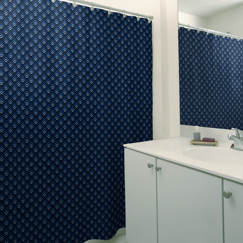 Rideau de douche simple à rayures katelyn elizabeth geometric dégradé, Noir, bleu, blanc