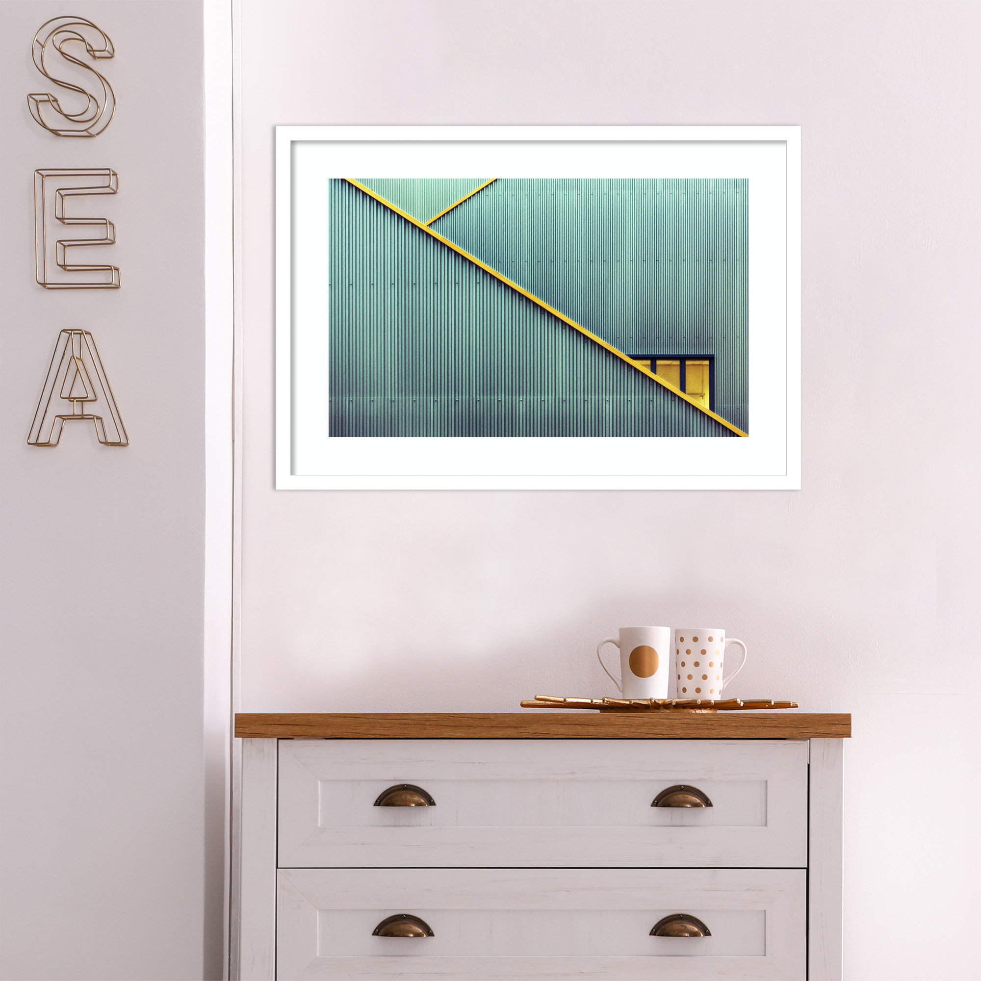 Stairs by Jan Niezen, 18.38" H x 26.38" W x 0.88" D, White Framed Paper