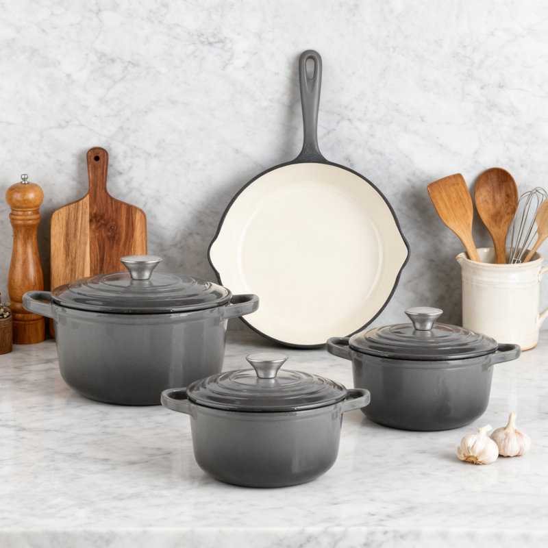 7 - Piece Cast Iron Cookware Set, Grey