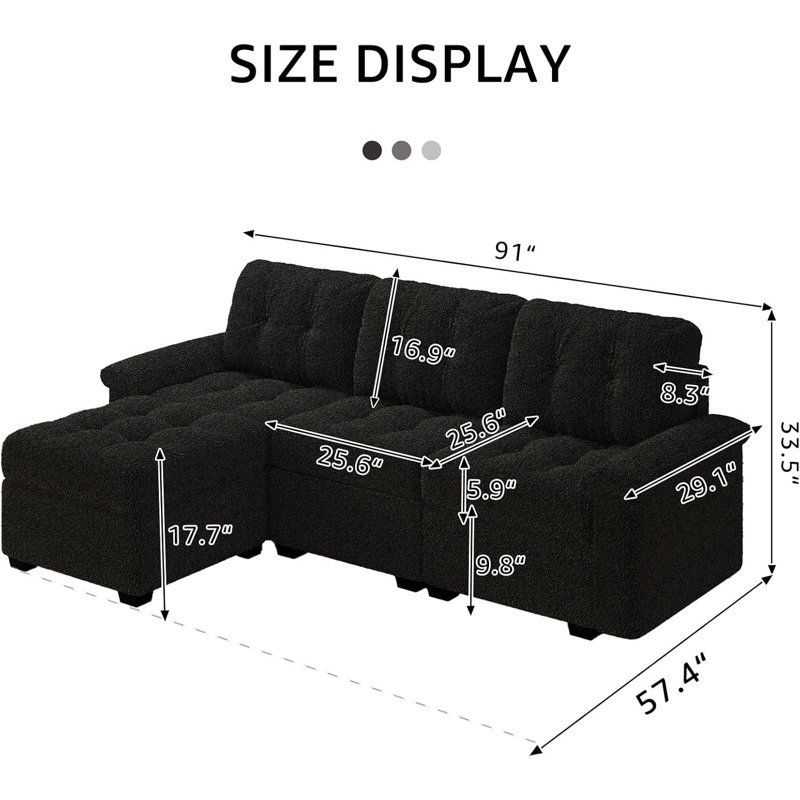 Canapé modulaire modulaire en velours 4 pièces, Noir, noir, noir, noir