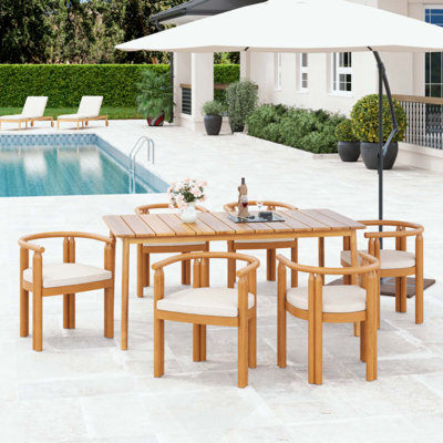 Armrest Outdoor Patio 7PCS Dining Set (6PCS Armrest Dining Chair And 1PC Dining Table)