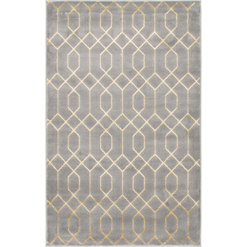 Tapis à motif géométrique gris / doré Corando, Rectangle 2 pi x 3 pi