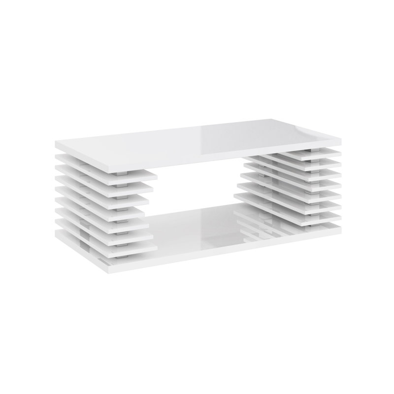 Lorenzo Floor Shelf Coffee Table with Storage, White Gloss