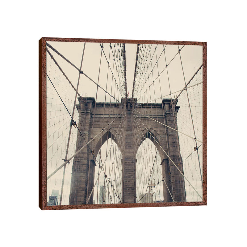 Brooklyn Bridge by Caroline Mint - Print on Canvas, 93.98 cm H x 93.98 cm W, Classic Brown Wood Framed