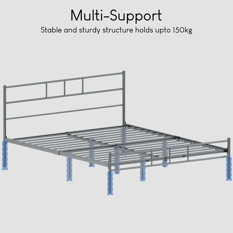 Dorset Metal Bed With Metal Slats & Centre Support Legs, Double (4'6), Black