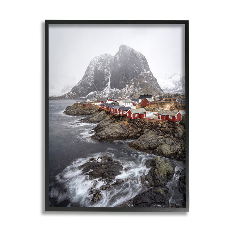 Bb-167-encadré «Snowy Coastal Village» encadré sur bois par Danny Head, Giclée encadrée noir minuit