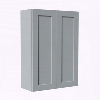 Gray Shaker Solid Wood Wall Cabinet with Soft‑Close Doors & Adjustable Shelves – 30" Double Door Storage for Kitchen, Bath, Laundry
