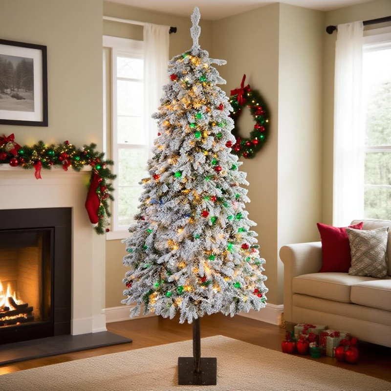 Arbre de Noël artificiel 6 pi avec extrémités en PE, lumières colorées et base en métal pour décoration de Noël, H 6 pi