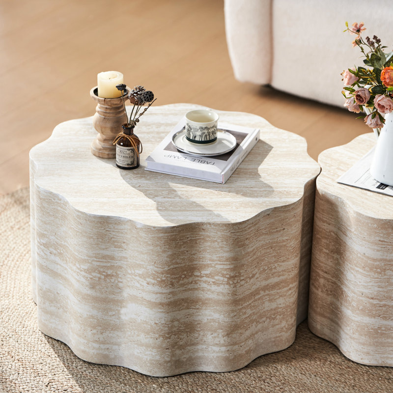 De 2 tables basses rondes pour bureau, appartement - brun beige, minimaliste, bois d'ingénierie, sans assemblage, peu encombrant, peu d'entretien, facile à nettoyer, pour deux salons bruns, petits espaces