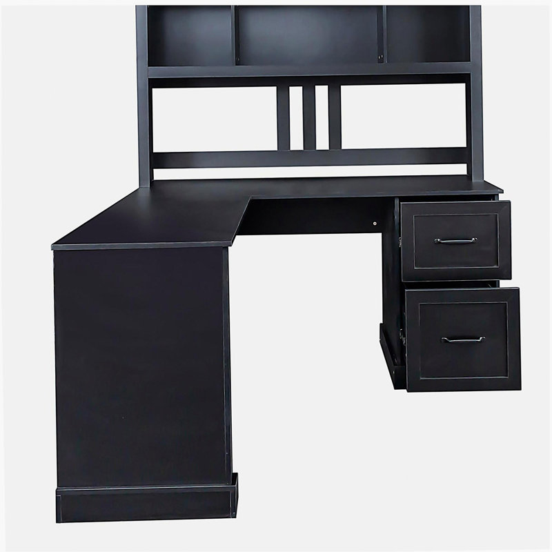 Bureau d'ordinateur pour bureau et maison avec bibliothèque, finition noire rétro