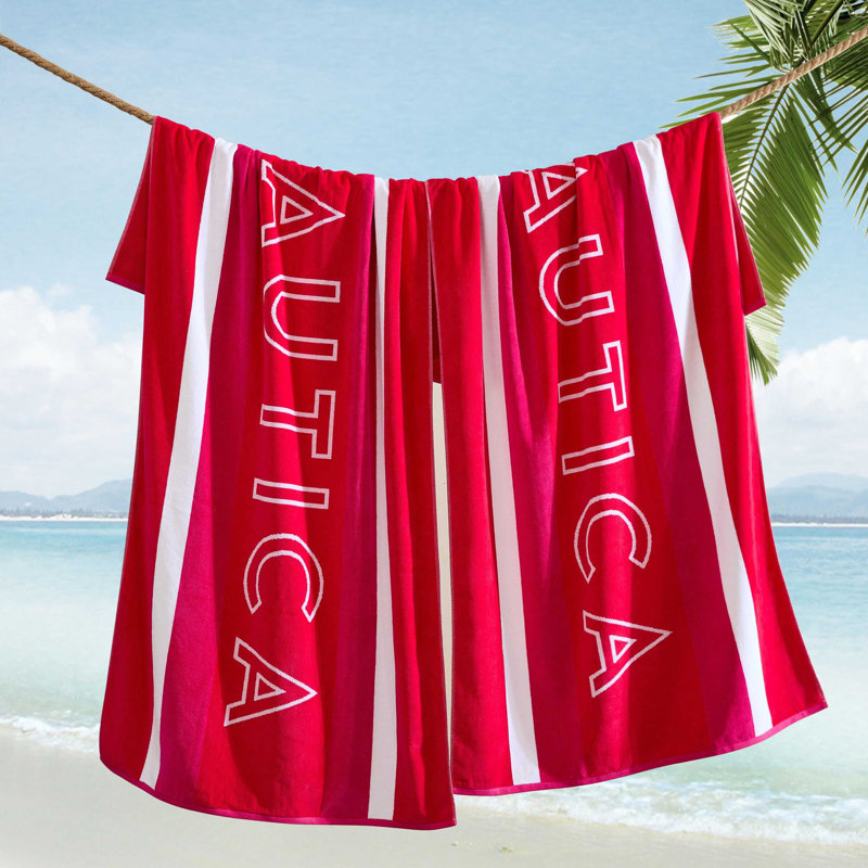 Nautica Rope Stripe Cotton Reversible Blanket, Logo rayé