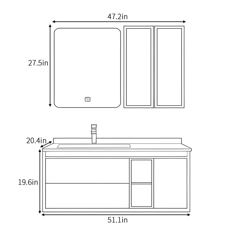 Nordic style light luxury bathroom cabinet, Off White, 19.6" H x 51.1" W x 20.4" D
