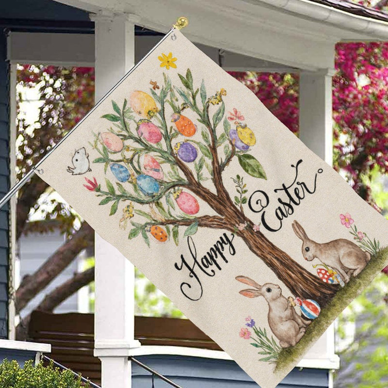Œuf de Pâques avec drapeau lapins, 70 x 47 po, pour décoration saisonnière, décoration intérieure