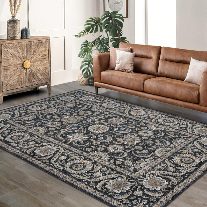 Washable Area Rugs for Living Room Stain Resistant Carpet Bedroom Vintage Rugs Non Slip Low Pile Rug Home Office