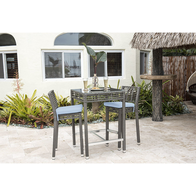 Graphite 2 - Person Wicker Patio Dining Set with Square Table, Graphite, 36" D x 34.5" W x 43" H