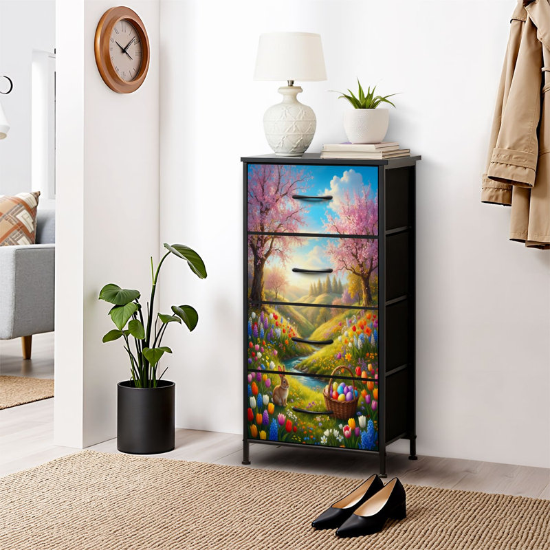 4 Drawer Dresser for Bedroom, Narrow Chest of Drawers, Wooden Top and Study Iron Frame 18"x37.5"-(WxH)
