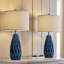 Lampe de table 24,75 "en céramique moderne, lampe de chevet gaufrée bleue pour salon, chambre à coucher