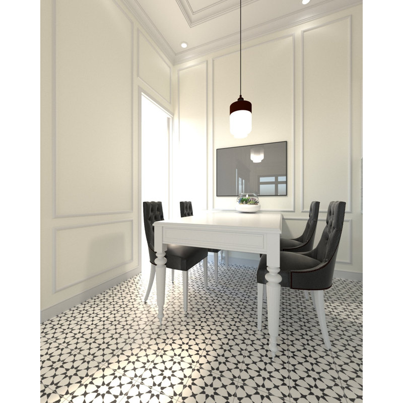 Taza 8" x 8" Wall & Floor Tile, Black/White Morning