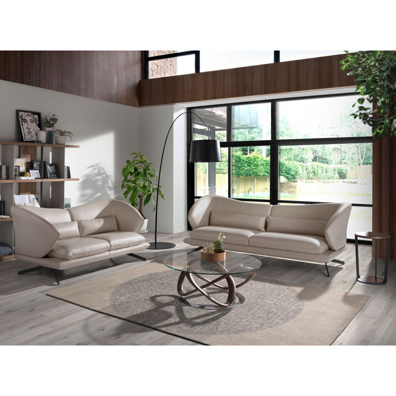 Round coffee table tempered glass, walnut