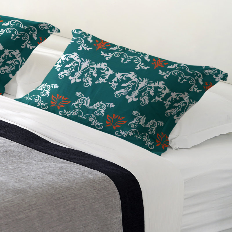 Football Baroque Pattern Pillow Sham, King, Teal/White/Orange, Microfiber