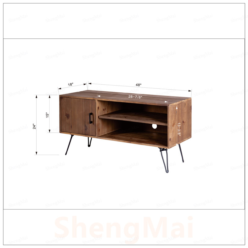 Meuble télé simple, moderne et rétro en bois récupéré avec armoire et tablettes ouvertes pour le salon