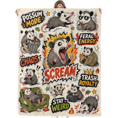 Couverture en flanelle à motif animal comique et humoristique, motif opossum, 101,6 x 127 cm
