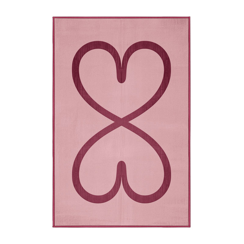 Tapis rose et rose moderne lavable à la machine Myrtlewood Valentines, 8x12