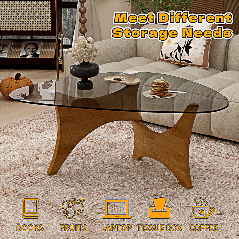 Table basse avec plateau en verre, Walnut