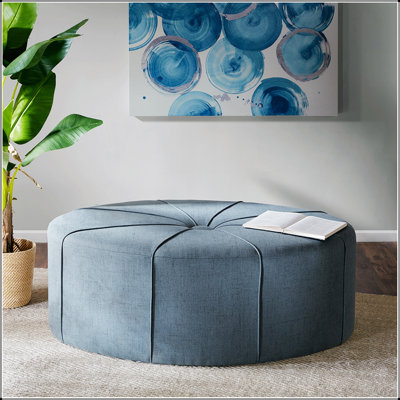 Grand repose-pieds 48 pouces en polyester de style moderne pour le salon avec passepoil épais et bouton central