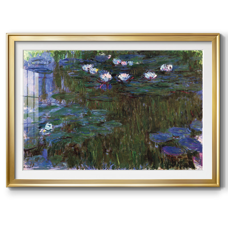 «Water Lillies # 3», impression encadrée sur papier par Claude Monet, H 27 po x l 39 po x P 1,5 po, Or