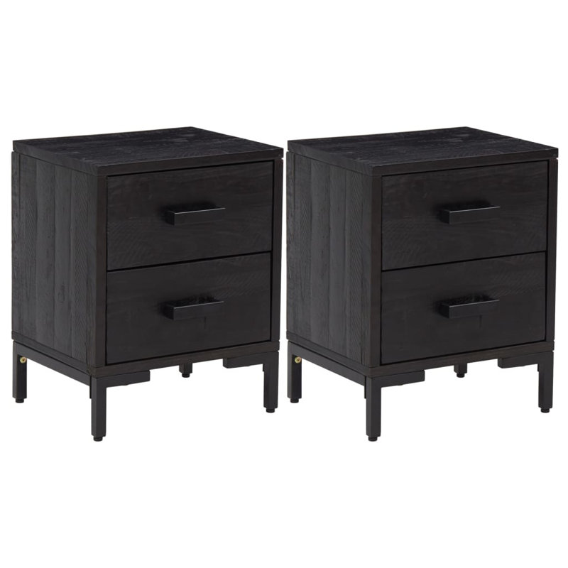 Table de chevet 3 tiroirs Audina, Noir, Ensemble de 2, 14,2 po x 11,8 po x 17,7 po