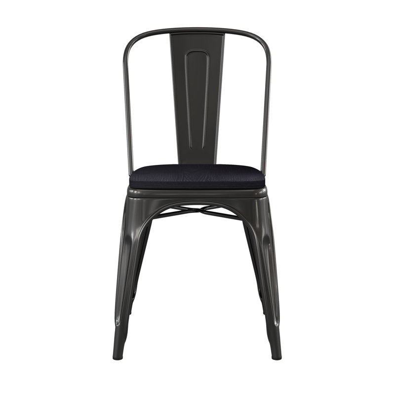 Calliah All-Weather Commercial Stack Chair & Poly Resin Seat, Black, Black