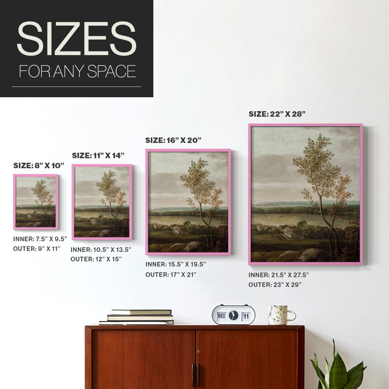 «Vintage Landscape CCLII», reproduction encadrée - bois massif, Rose, H 15 po x l 12 po