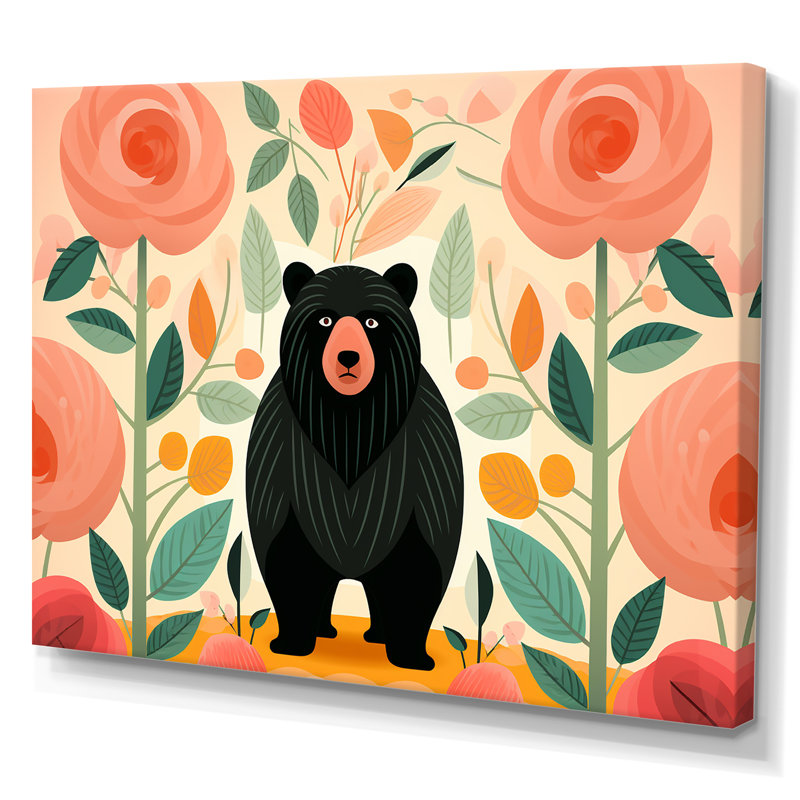 «Pink Tropical Bear Harmony III - Bear 2», art mural, Toile tendue, H 24 po x l 32 po x P 1 po