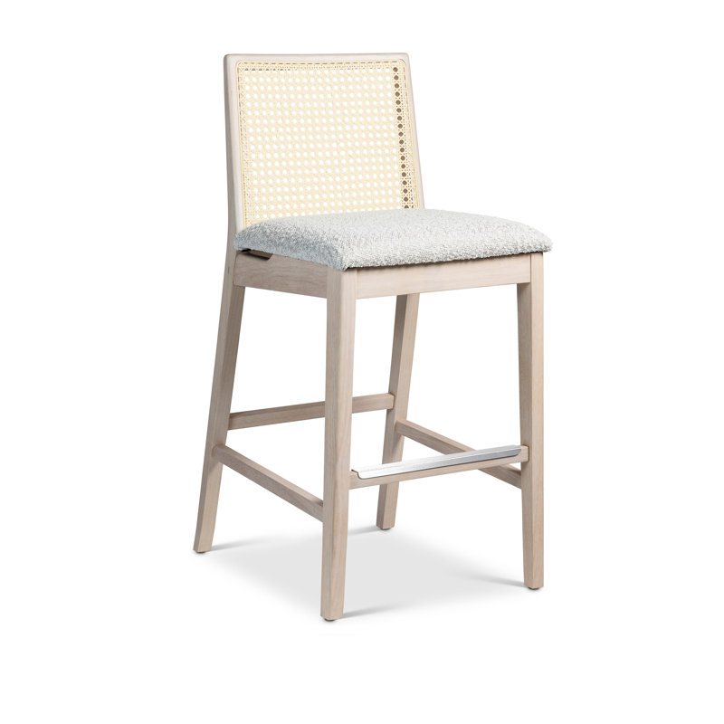 Modern Brazilian Nardia Cane Bar Stool, Bar Stool (29.5" Seat Height), Crafted Glaze/Nevoa/Natural