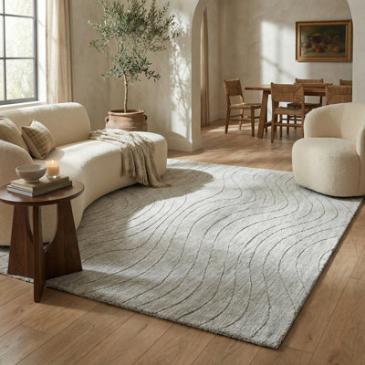 Tapis intérieur gris / crème à motif abstrait 4 pi x 6 pi (3 pi 11 po x 5 pi 7 po) Branch Rahil