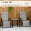 Ensemble de 3 chaises longues avec dossier et repose-pieds réglables Outsunny, gris
