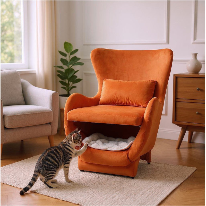 Méridienne en velours moderne 2 en 1 pour animaux de compagnie Furniture, Orange