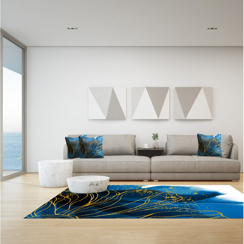 Franky-Blu Floral Area Rug, Rectangle 155 x 230cm