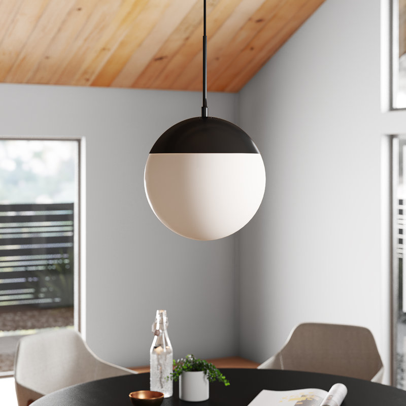 Luminaire suspendu simple à intensité variable 1 lumière Yearby Yearby, Noir, Blanc givré, H 70 po x l 14 po x P 14 po