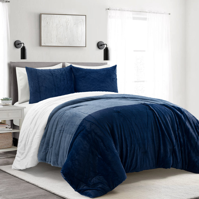 Ensemble d'édredon en microfibre de couleur ferme 3 pièces Farmhouse, Très grand, Bleu marine