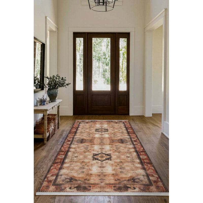 Nomadia Collection Digital Print Cotton-Polyester Brown Moroccan Rug, Runner 5'3" x 14'10"