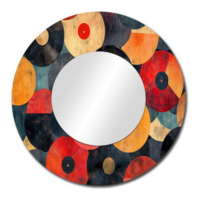 Rétro cercles de vinyle rétro - miroir moderne surdimensionné rouge, impression sur métal
