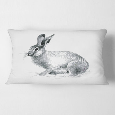 Portrait monochrome de lapin Housse de coussin rectangulaire et insert