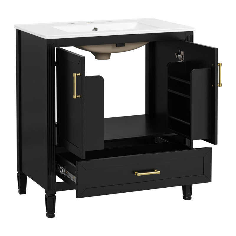 Meuble-lavabo de 30 po avec lavabo en céramique, Noir
