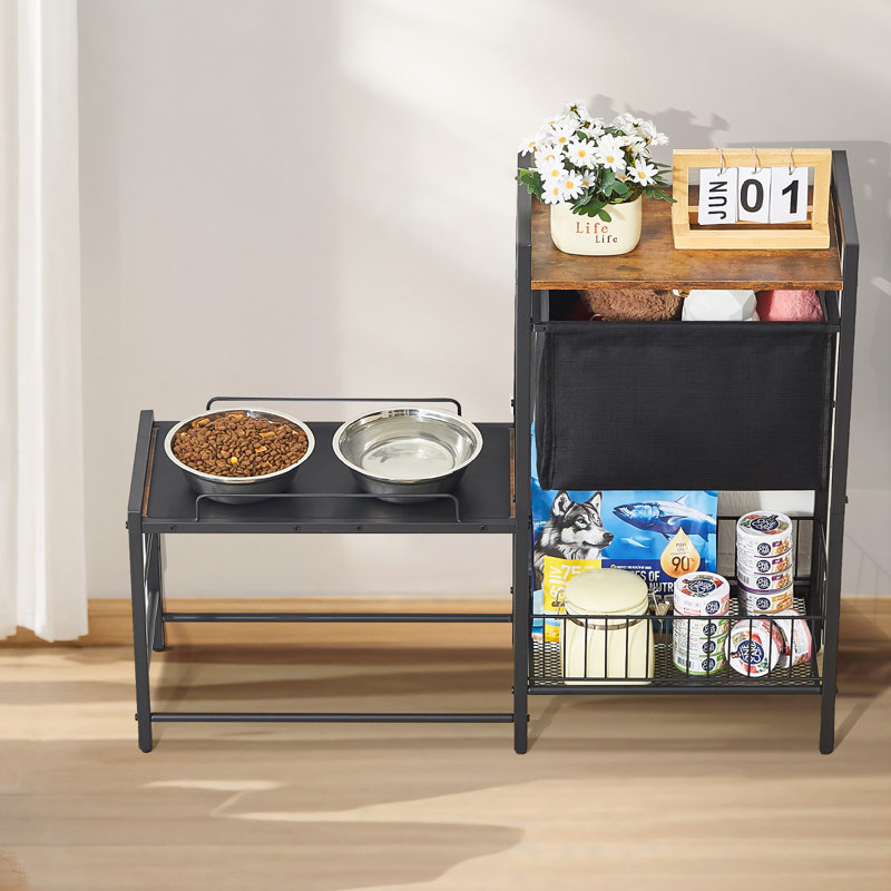 Pet Feeding Station with Storage Dog Food & Toy Organizer Raised Dog Bowls