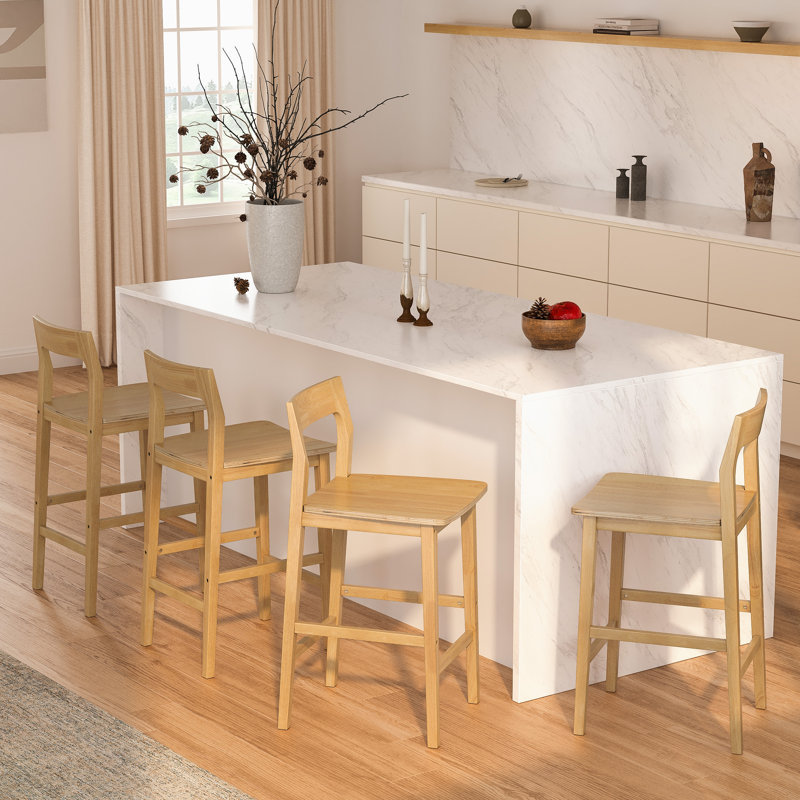 Solid Wood Counter Stool With Footrest, Oak, 4