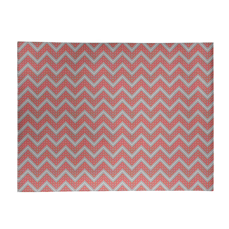 Tapis gris/feu de couleur brique à chevrons à main, Rectangle 4 pi x 6 pi