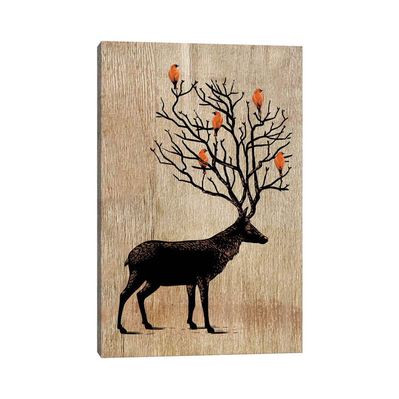 Tree Birds Deer 1 Piece Wrapped Canvas Painting, 101.6 cm H x 66.04 cm W