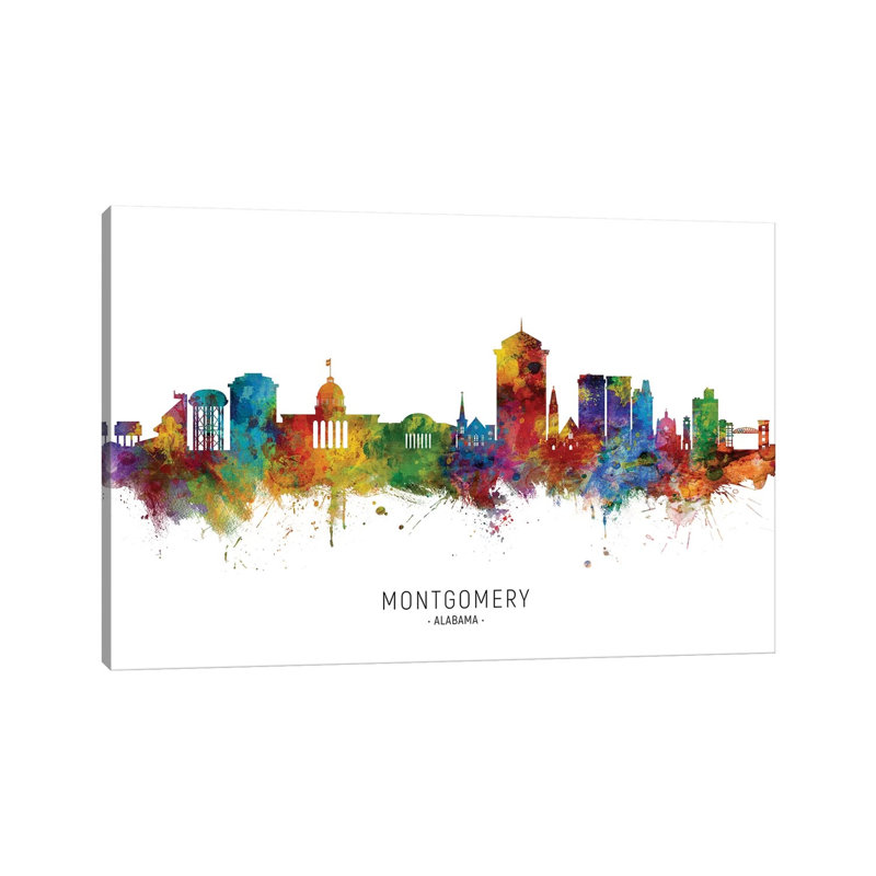 Montgomery, Alabama Skyline by Michael Tompsett - Wrapped Canvas Painting, 20.32 cm H x 30.48 cm W